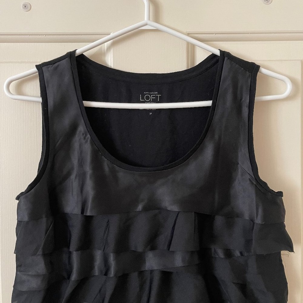 LOFT Black Satin Ruffle Top Size Small - Picture 2 of 3